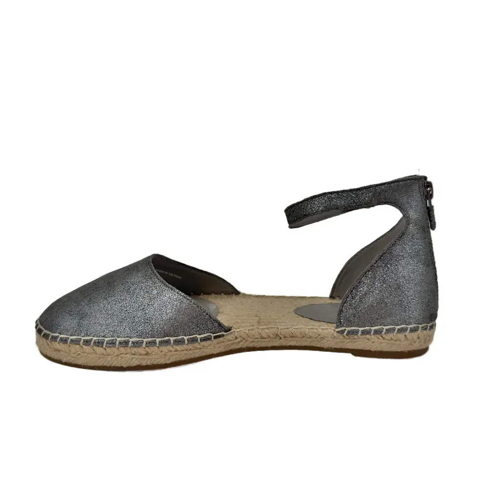 NEW Eileen Fisher Lala Espadrille Flats size 9 Gunmetal Silver Metallic Leather